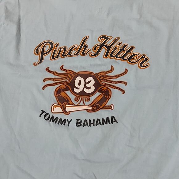 Tommy Bahama PINCH HITTER Crab 93 2 Sided Graphic T-shirt Size Men's XL Sky Blue - Picture 1 of 8